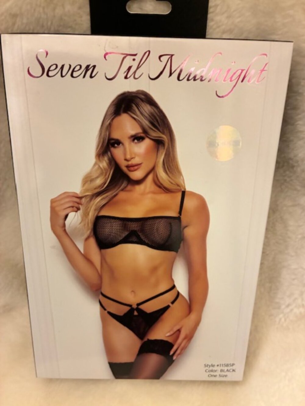 Fishnet Strappy Bra Thong‎ Lingerie Set Black One Size Seven Til Midnight